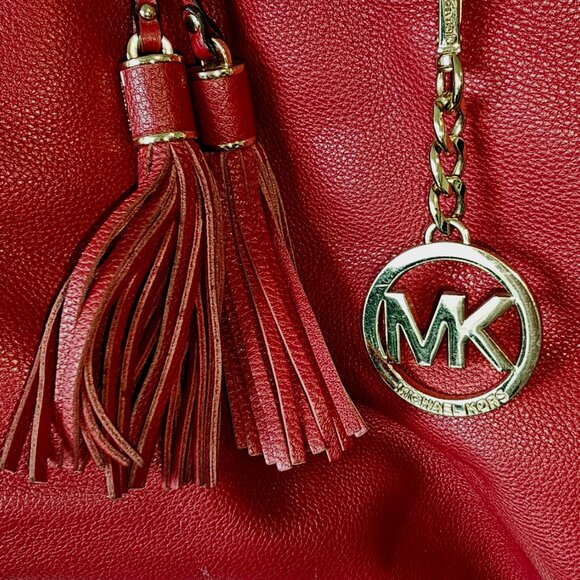 Michael Kors red leather crossbody shoulder bag tassels - Picture 2 of 5